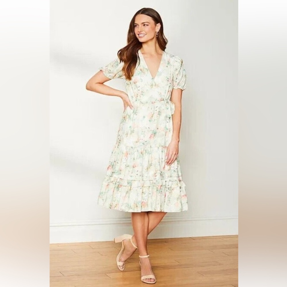Alex Marie Floral Short Sleeve Irena Wrap Midi Dress 14